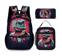 WECECE Set di Zaino Dinosaur Ragazzi con Borsa Termica e Astuccio, Zaino Scuola Animal Pattern Bambina 6-10 Anni per Rientro a Scuola, Capiente per Libri Quaderni e Accessori