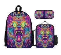 WECECE Set di Zaino Dragon Ragazzo con Sacchetto Pranzo e Astuccio Matite, Borsa Scolastica Colourful Bambina 7-14 Anni per Uso Quotidiano