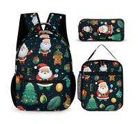 WECECE Set di Zaino Father Christmas Bambino con Borsa Termica e Astuccio, Zainetto Christmas Theme Studenti Classe 3-5 per Attività Quotidiane