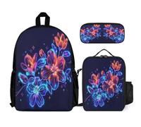WECECE Set di Zaino Flower Pattern Bambina con Sacchetto per Pranzo e Astuccio, Borsa Scolastica Botanical Print Ragazzo 7-13 Anni per Rientro a Scuola