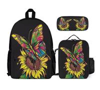 WECECE Set di Zaino Flower Ragazzo con Sacchetto Pranzo e Astuccio Matite, Borsa Scolastica Botanical Print Bambina 7-14 Anni per Uso Quotidiano