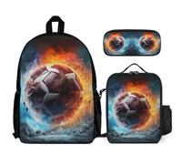 WECECE Set di Zaino Football Bambini con Sacchetto per Pranzo e Astuccio, Borsa Scolastica Soccer Bambina 6-11 Anni per Elementare