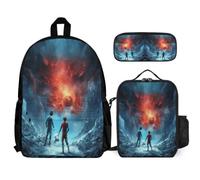 WECECE Set di zaino Football per la scuola per adolescenti e ragazzi, zaini Soccer con portapranzo e astuccio, idea regalo per la scuola elementare e media, Set da 3 pezzi
