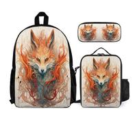 WECECE Set di zaino Fox Motif per la scuola per adolescenti e ragazzi, zaini Animal Pattern con portapranzo e astuccio, idea regalo la scuola elementare media, Set da 3 pezzi