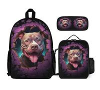 WECECE Set di Zaino French Bulldog Bambini con Sacchetto per Pranzo e Astuccio, Borsa Scolastica Dog Animal Bambina 6-11 Anni per Elementare