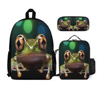 WECECE Set di Zaino Frog Bambina con Sacchetto per Pranzo e Astuccio, Borsa Scolastica Ugly Ragazzo 7-13 Anni per Rientro a Scuola