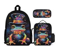 WECECE Set di Zaino Frog Bambini con Sacchetto per Pranzo e Astuccio, Borsa Scolastica Ugly Bambina 6-11 Anni per Elementare