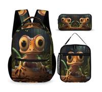 WECECE Set di Zaino Frog Bambino con Borsa Termica e Astuccio, Zainetto Ugly Studenti Classe 3-5 per Attività Quotidiane