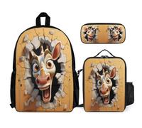 WECECE Set di Zaino Giraffe Studenti con Portapranzo e Astuccio Matite, Borsa Scolastica 3D Animal Cracker Ragazzi 6-10 Anni per Uso Giornaliero