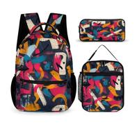 WECECE Set di Zaino Graffiti Ragazza con Portapranzo e Astuccio Matite, Borsa Scuola Memphis Style Ragazzo 6-13 Anni per Uso Quotidiano, Capiente per Libri Quaderni e Accessori