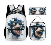 WECECE Set di Zaino Killer Whale Scuola Elementare Ragazzo Bambina, 3 Pezzi Zaini 3D Theme per Bambini con Borsa Termica e Astuccio, Kawaii Zaino Ragazza alla Moda