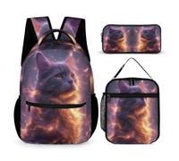 WECECE Set di Zaino Kitten Scuola Elementare Ragazzo, 3 Pezzi Zaini Cat per Bambini con Borsa Termica e Astuccio, Kawaii Zaino Ragazza alla Moda