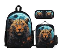 WECECE Set di Zaino Leopard Studenti con Portapranzo e Astuccio Matite, Borsa Scolastica Cheetah Animal Ragazzi 6-10 Anni per Uso Giornaliero
