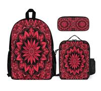 WECECE Set di Zaino Mandala Bambini con Sacchetto per Pranzo e Astuccio, Borsa Scolastica Flower Bambina 6-11 Anni per Elementare