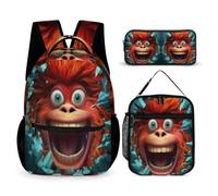 WECECE Set di Zaino Orangutan Bambini con Sacchetto per Pranzo e Astuccio, Borsa Scuola 3D Animal Cracker Ragazza 7-12 Anni per Uso Giornaliero, Capiente Libri Quaderni e Accessori