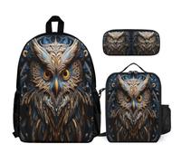 WECECE Set di Zaino Owl Bambina con Sacchetto per Pranzo e Astuccio, Borsa Scolastica Bird Theme Ragazzo 7-13 Anni per Rientro a Scuola