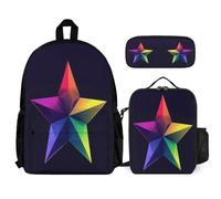 WECECE Set di Zaino Pentagram Print Bambini con Sacchetto per Pranzo e Astuccio, Borsa Scolastica Colourful Bambina 6-11 Anni per Elementare