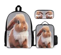 WECECE Set di Zaino Rabbit Ragazzo con Sacchetto Pranzo e Astuccio Matite, Borsa Scolastica Animal Droopy Eared Rabbit Bambina 7-14 Anni per Uso Quotidiano