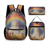 WECECE Set di Zaino Rainbow Bambini con Sacchetto per Pranzo e Astuccio, Borsa Scuola Colourful Landscape Ragazza 7-12 Anni per Uso Giornaliero, Capiente Libri Quaderni e Accessori