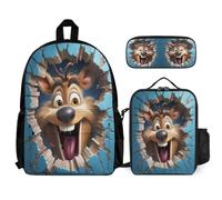 WECECE Set di Zaino Reindeer Bambino con Portapranzo Astuccio Matite, Borsa Scuola Animal Cracker 3D Bambina Classe 1-3 per Lezioni e Viaggio, Capiente per Libri Quaderni e Accessori