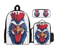 WECECE Set di Zaino Rooster Studenti con Portapranzo e Astuccio Matite, Borsa Scolastica French Gallic Chicken Ragazzi 6-10 Anni per Uso Giornaliero
