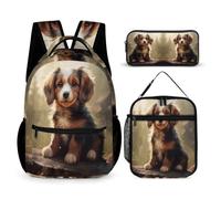 WECECE Set di Zaino Sheepdog Dog Bambini con Sacchetto per Pranzo e Astuccio, Borsa Scolastica Puppie Animal Bambina 6-11 Anni per Elementare e Tempo Libero, Spallacci Regolabili
