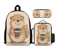 WECECE Set di Zaino Squirrel Bambini con Portapranzo e Astuccio Matite, Zainetto Animal Ragazza 6-12 Anni per Escursioni e Uso Giornaliero, Tasche Laterali Porta Bottiglia