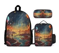 WECECE Set di zaino Starry Sky per la scuola per adolescenti e ragazzi, zaini Colourful con portapranzo e astuccio, idea regalo la scuola elementare media, Set da 3 pezzi
