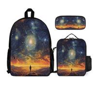 WECECE Set di Zaino Starry Sky Studenti con Portapranzo e Astuccio Matite, Borsa Scolastica Colourful Ragazzi 6-10 Anni per Uso Giornaliero