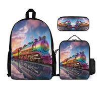 WECECE Set di zaino Train per la scuola per adolescenti e ragazzi, zaini Railway Train con portapranzo e astuccio, idea regalo la scuola elementare media, Set da 3 pezzi