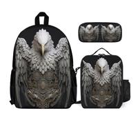 WECECE Set di Zaino White Headed Eagle Bambini con Sacchetto per Pranzo e Astuccio, Borsa Scolastica Bird Theme Bambina 6-11 Anni per Elementare