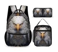 WECECE Set di Zaino White Headed Eagle Bambini con Sacchetto per Pranzo e Astuccio, Borsa Scolastica Bird Theme Bambina 6-11 Anni per Elementare e Tempo Libero, Spallacci Regolabili