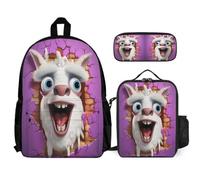 WECECE Set Zaini Alpaca Bambina con Portapranzo e Astuccio Matite, Zainetto Animal Cracker 3D Ragazzi 7-14 Anni per Rientro a Scuola, Capiente per Libri Quaderni e Accessori Scolastici