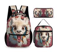 WECECE Set Zaini Alpaca Bambini con Sacchetto per Pranzo e Astuccio, Borsa Scuola Animal Cracker 3D Ragazza 7-12 Anni per Primaria e Rientro a Scuola