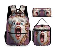 WECECE Set Zaini Alpaca Pattern Bambini con Borsa Termica e Astuccio, Zaino Scuola Animal Cracker 3D Ragazze 6-13 Anni per Scuola e Tempo Libero