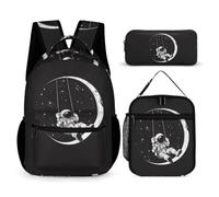 WECECE Set Zaini Astronaut Bambina per Scuola Elementare con Portapranzo e Astuccio, Zaino Scuola Spaceman Bambino 6-12 Anni per Uso Quotidiano e Viaggio