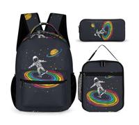 WECECE Set Zaini Astronaut Bambini con Borsa Termica e Astuccio, Zaino Scuola Spaceman Ragazze 6-13 Anni per Scuola e Tempo Libero