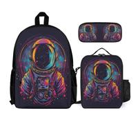 WECECE Set Zaini Astronaut Bambini con Sacchetto per Pranzo e Astuccio, Borsa Scuola Spaceman Ragazza 6-12 Anni per Regalo di Compleanno