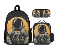 WECECE Set Zaini Astronaut Bambino con Portapranzo e Astuccio Matite, Zaino Scuola Spaceman Ragazze 7-14 Anni per Primaria e Tempo Libero