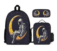 WECECE Set Zaini Astronaut Bambino con Sacchetto per Pranzo e Astuccio, Borsa Scuola Spaceman Studenti Classe 3-5 per Tempo Libero