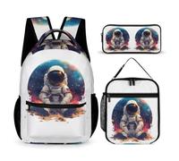 WECECE Set Zaini Astronaut Ragazze 7-13 Anni con Sacchetto Pranzo e Astuccio, Borsa Scolastica Spaceman Bambino per Viaggio Tempo Libero, Spallacci Regolabili e Tasche Laterali