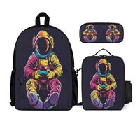 WECECE Set Zaini Astronaut Ragazzi 3 Pezzi con Portapranzo e Astuccio, Zaino Scuola Spaceman Ragazza per Elementare 7-13 Anni, Capiente per Uso Quotidiano
