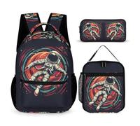 WECECE Set Zaini Astronaut Ragazzi con Sacchetto Pranzo e Astuccio Matite, Borsa Scuola Spaceman Bambini 7-14 Anni per Uso Quotidiano