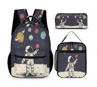 WECECE Set Zaini Astronaut Studenti con Borsa Termica e Astuccio, Borsa Scuola Spaceman Bambino 8-13 Anni per Primaria e Tempo Libero