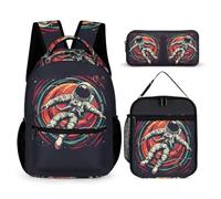 WECECE Set Zaini Astronaut Studenti con Sacchetto Pranzo e Astuccio, Borsa Scuola Spaceman Ragazza 8-15 Anni, Regalo per il Ritorno a Scuola, Tasche Laterali Porta Bottiglia