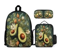 WECECE Set Zaini Avocado Ragazza con Sacchetto Pranzo e Astuccio Matite, Zaino Scuola Fruit Theme Bambini 8-13 Anni per Lezioni e Attività