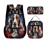 WECECE Set Zaini Baquito Hound Dog Bambino Elementare con Portapranzo e Astuccio Matite, Zaino Scuola Puppy Animal Ragazze 7-14 Anni per Lezioni e Viaggio