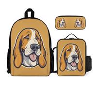 WECECE Set Zaini Baquito Hound Dog Ragazzo con Portapranzo e Astuccio, Borsa Scolastica Puppy Animal Studenti 6-12 Anni per Forniture Scolastiche, Capiente per Libri Quaderni e Accessori
