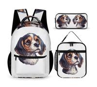 WECECE Set Zaini Barking Hound Ragazza 3 Pezzi con Portapranzo e Astuccio, Zainetto Dog Print Bambino 8-13 Anni per Escursioni, Lezioni e Tempo Libero
