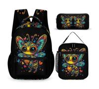 WECECE Set Zaini Bee Bambina 3 Pezzi con Borsa Termica e Astuccio, Borsa Scuola Queen Bee Ragazzo 6-10 Anni per Back to School